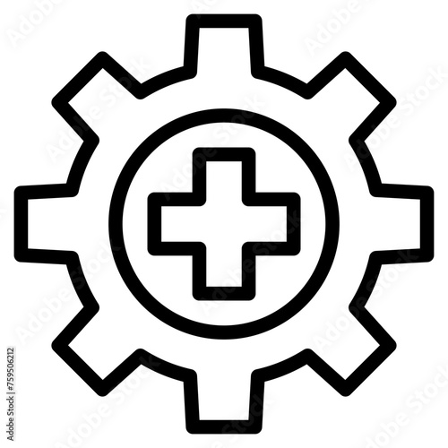 Medical Gear vector icon. gear and cross health symbol.