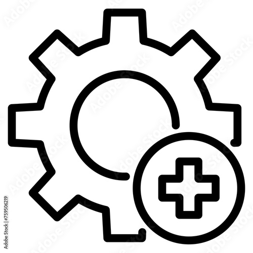 Medical Gear vector icon. gear and cross health symbol.