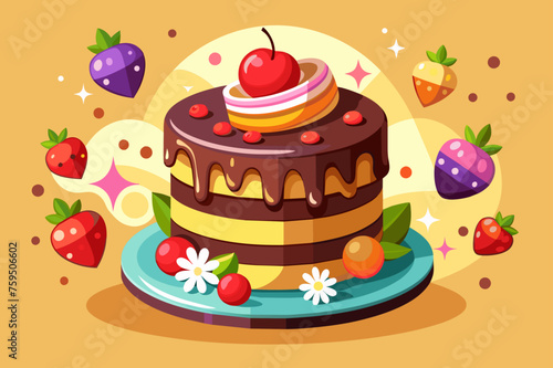 Indulge in the decadent richness of a velvety chocolate cake, beautifully presented on a neutral background.