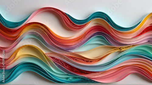 Quilling colorful 3D paper waves abstract pastel background on white with copy space for design and interior art decor. generative.ai