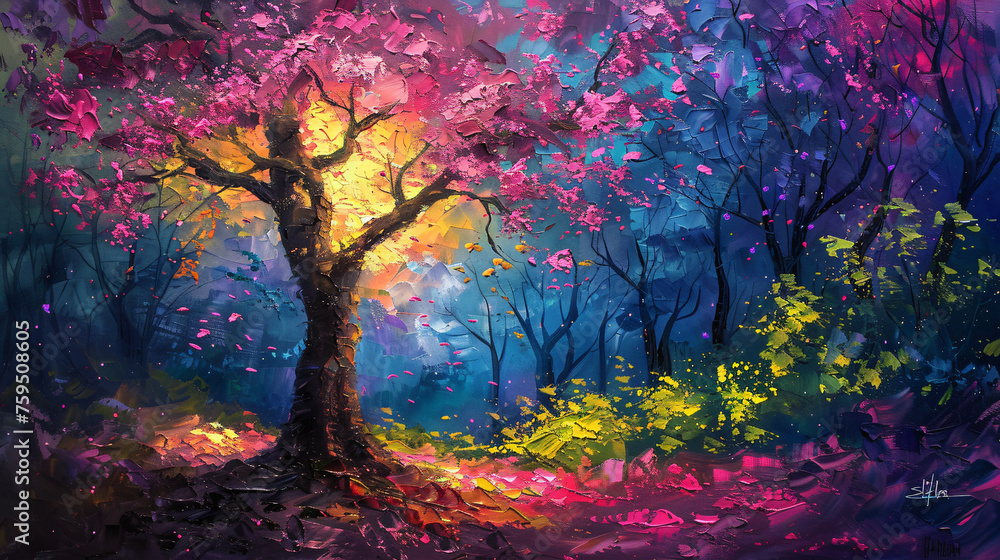 Printable digital oil painting of a beautiful blooming