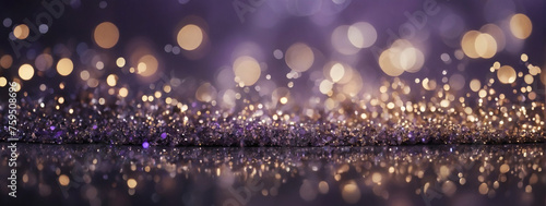 Background of Abstract Glitter Lights in Lavender  Champagne  and Charcoal. Defocused Banner.