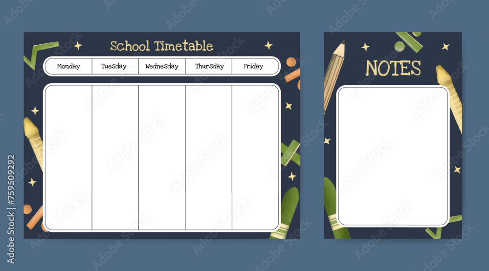 Back to school timetable template design Back to school timetable template design