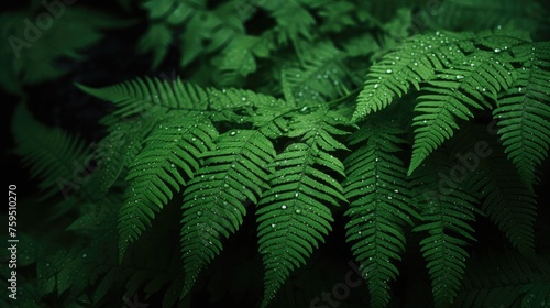 Natural background of young fern leaves on a dark background. A garden or a park.