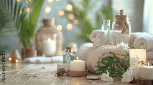 Beautiful spa elements on the massage table in the wellness center