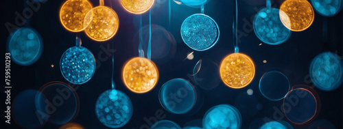 Background of Abstract Glitter Lights in Sapphire, Topaz, and Obsidian. Defocused Banner.