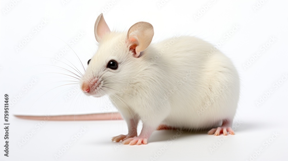 A white mouse with pink paws and a pink nose
