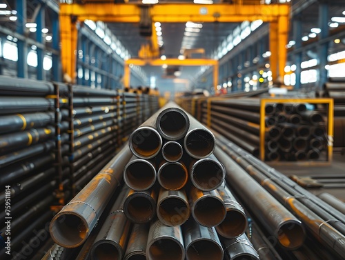 Factory or warehouse  Steel structure manufacturing industry,Steel processing plants, metal conduit piles, steel pipe distribution, steel pipe factories, steel structure manufacturing, © Yuparet