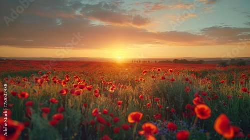 Breathtaking landscape of a poppy field at sunset © Media Srock