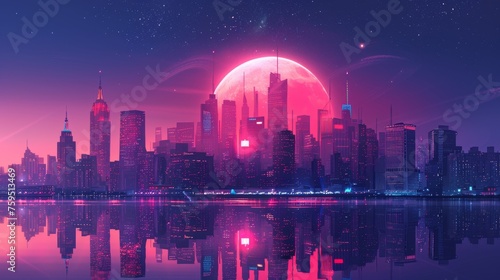 Cityscape with space and neon light effect 