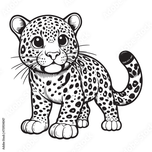 Line art of leopard cartoon vector