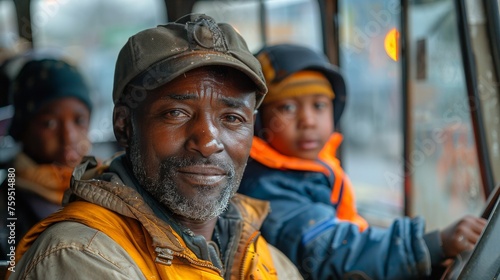 Man Sitting in Bus With Another Man Behind Him