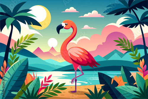 flamingo background is tree © Johanddss