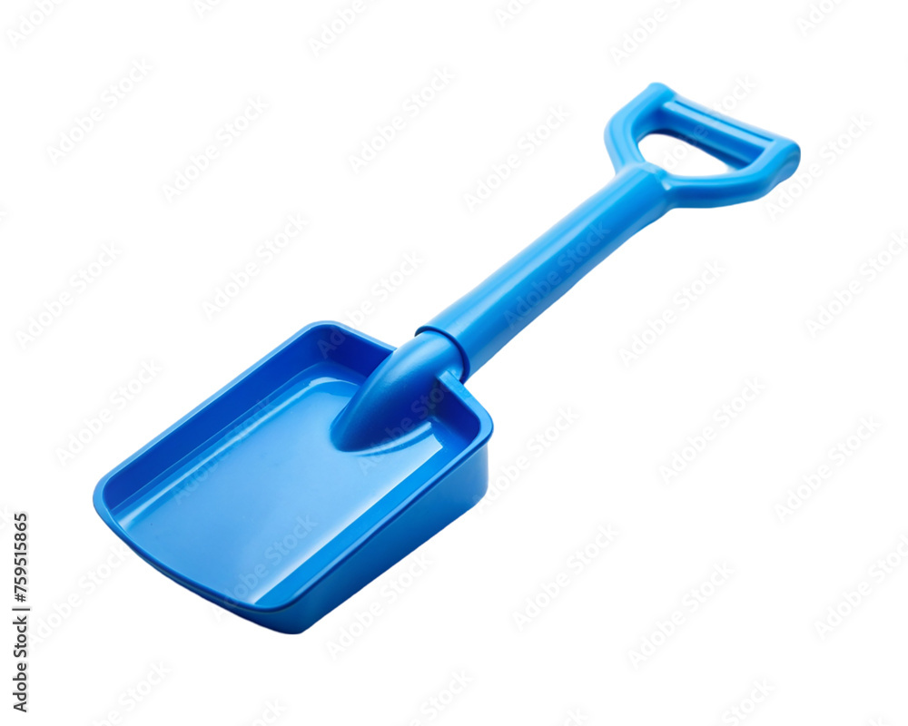 Blue plastic toy shovel isolated on transparent background. 3D rendering. Blue plastic toy shovel isolated on transparent background. 3D rendering.