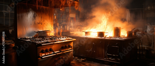 Stove ignited in the kitchen during cooking smoke ..