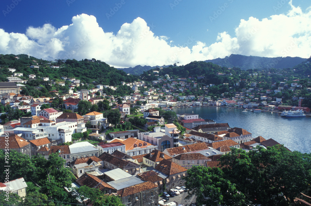 ciy view of the town of st.georges, grenada, west indies
