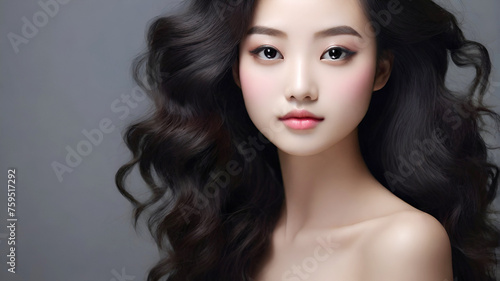 Portrait of beautiful young Asian woman. Beauty fresh skin, wellness or cosmetic concept.