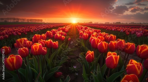 Experience the splendor of springtime tulip fields with expansive views #759517453