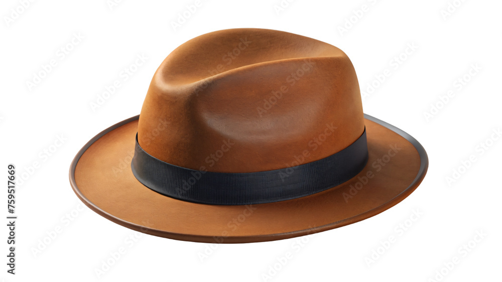 Isolated brown hats - including a cowboy hat - on a white background