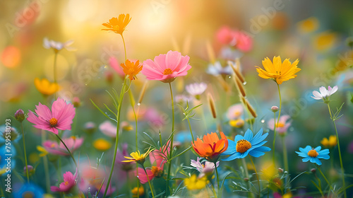 Beautiful meadow with wild flowers, soft focus nature background. © NE97