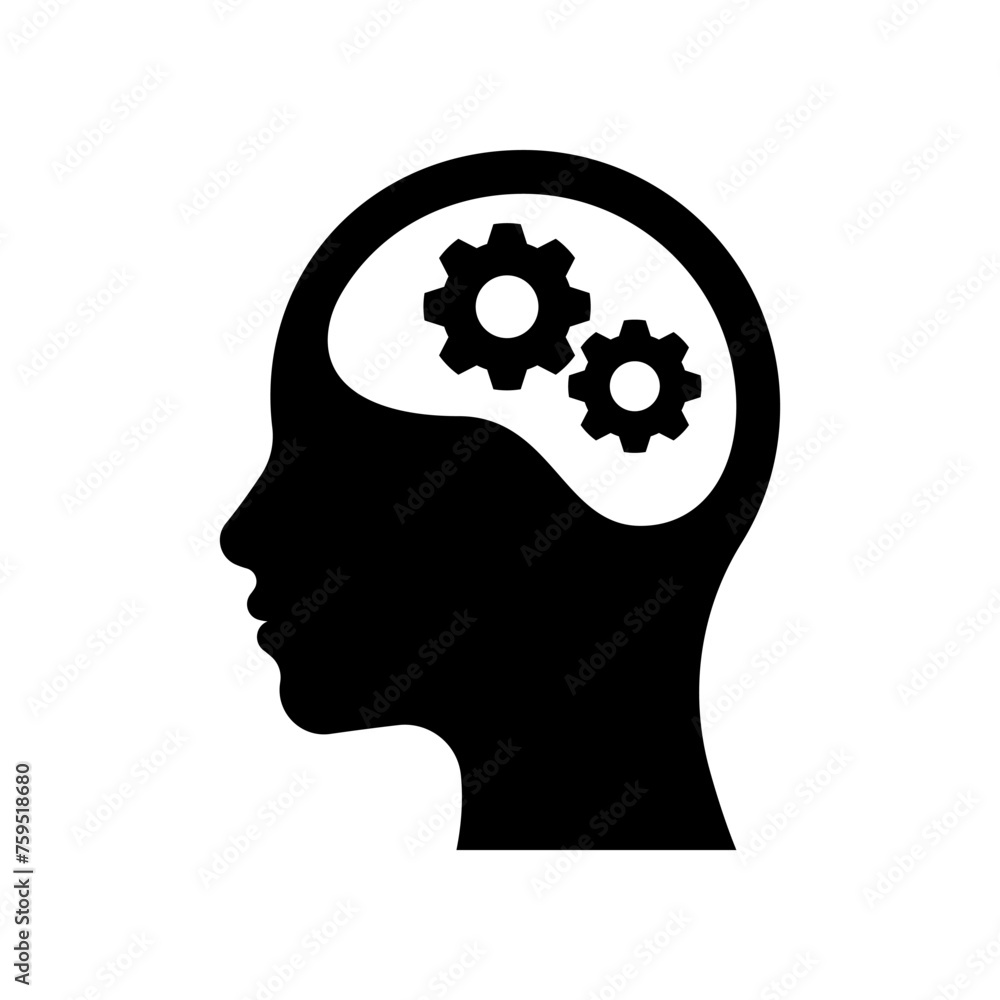 Gear in head icon vector isolated on white background. Gear in head icon vector isolated on white background.
