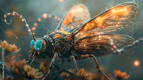 Macro-level 8K detailed illustrations of insects with fantasy features