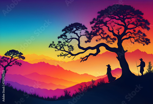 Silhouette Gradient Background  Gradient  Background  Silhouette  Shadow  Landscape  AI Generated.