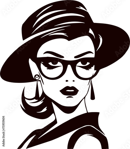 Fashion Female with Cap Black Vector Silhouette