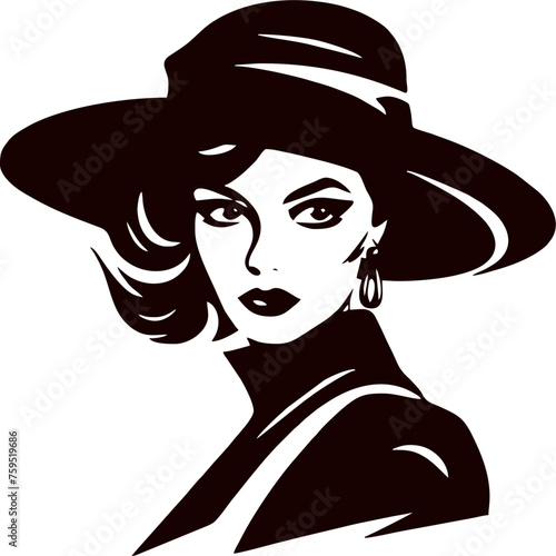 Fashion Female with Cap Black Vector Silhouette