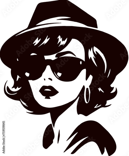 Fashion Female with Cap Black Vector Silhouette