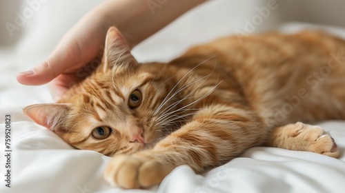 Woman hand petting a cat head © jirayut