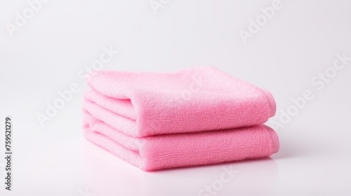 Pink cotton towels on a white background. Bathroom decor and accessories.