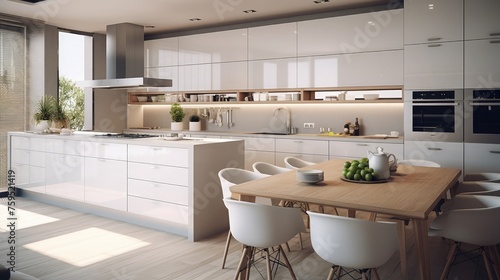 interior design of clean modern white kitchen