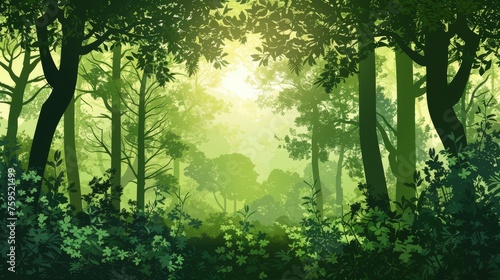 Enchanting Forest A Serene Illustration of Green Ecology, © Media Srock