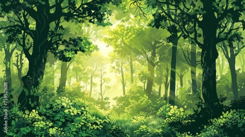 Enchanting Forest A Serene Illustration of Green Ecology 