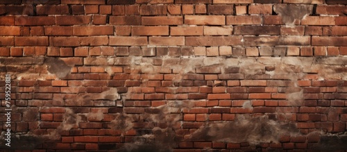 A detailed closeup of a weathered old brick wall showcasing the intricate patterns and textures of the brown building material
