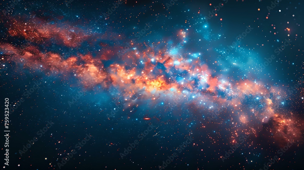 Fototapeta premium Mesmerizing space nebula with stars, cosmic dust in vast universe, ideal for backgrounds. fantasy styled digital art. AI