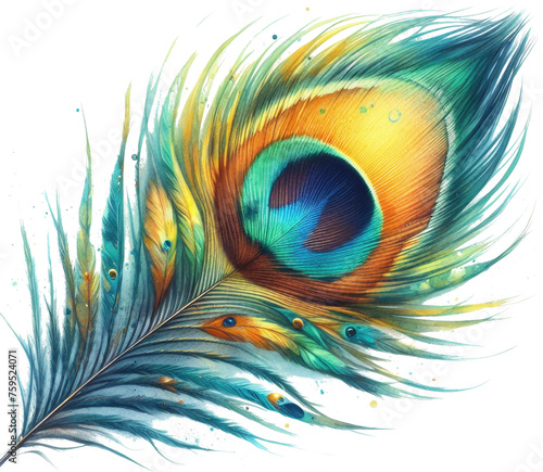 Watercolor peacock feather illustration. photo