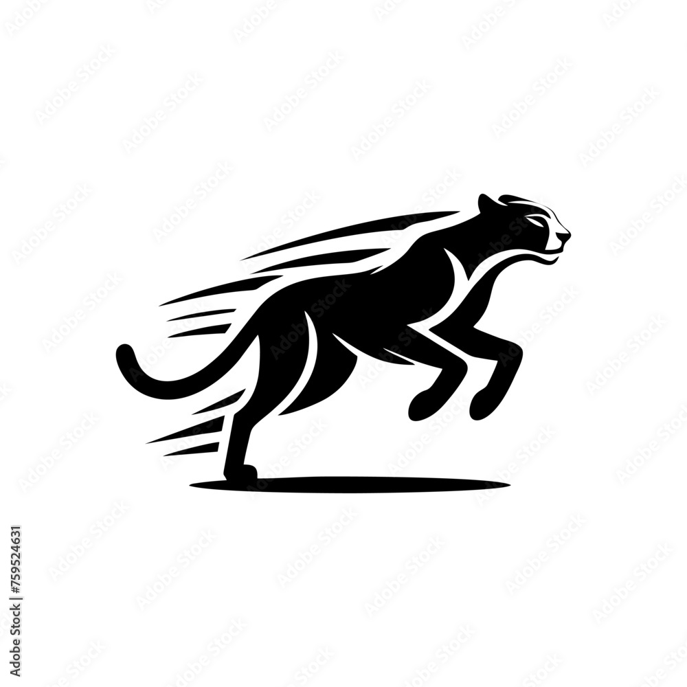 Obraz premium running cheetah animal vector logo in black and white. Cheetah logo vector
