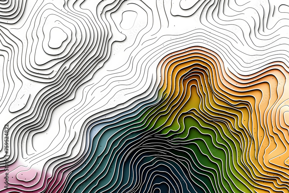 Lines Topographic contour lines vector map seamless pattern. Geographic mountain relief.  - obrazy, fototapety, plakaty 