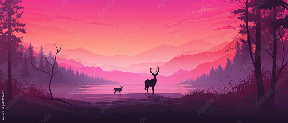 Vector nature illustration with deer soft gradient ..