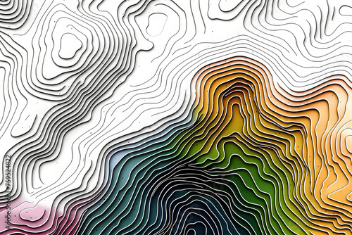 Lines Topographic contour lines vector map seamless pattern. Geographic mountain relief.  photo