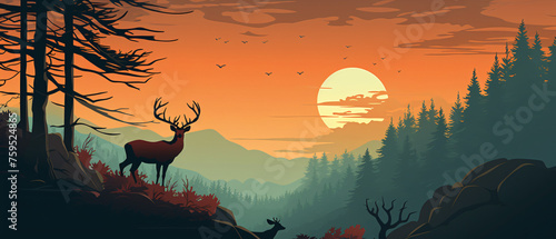 Vector nature illustration with deer soft gradient ..
