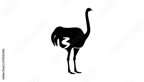 ostrich emblem, black isolated silhouette 