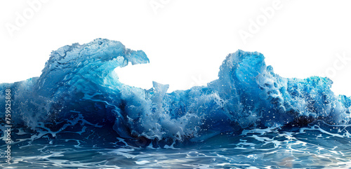 Dynamic ocean wave cresting with foam, cut out - stock png.