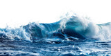Dynamic ocean wave cresting with foam on transparent background - stock png.