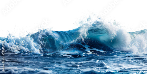 Dynamic ocean wave cresting with foam, cut out - stock png.