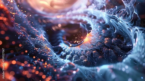 Abstract cosmic phenomenon, blue and orange swirls, digital artwork. surreal space texture, artistic background. AI