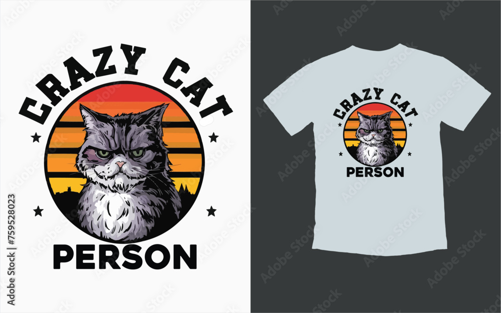 Vintage sunset vector t shirt desing of a grumpy cat. Cat t shirt graphics