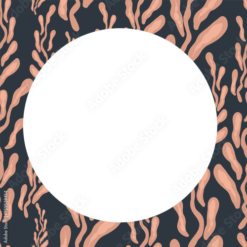 Border seamless pattern frame with seaweed corals dark background
